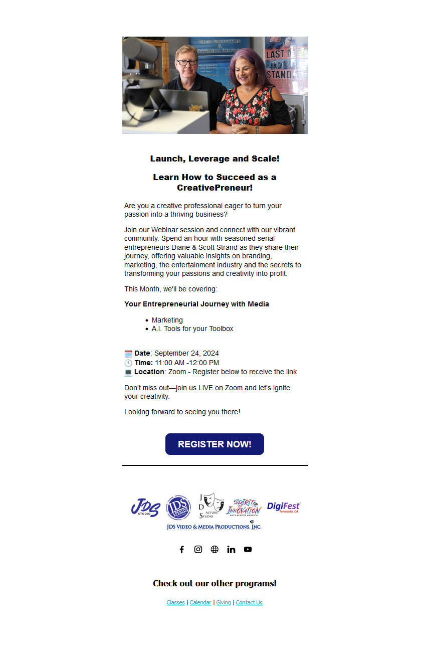 Calling All Entrepreneurs! Webinar Sept 24th w/ Diane & Scott Strand