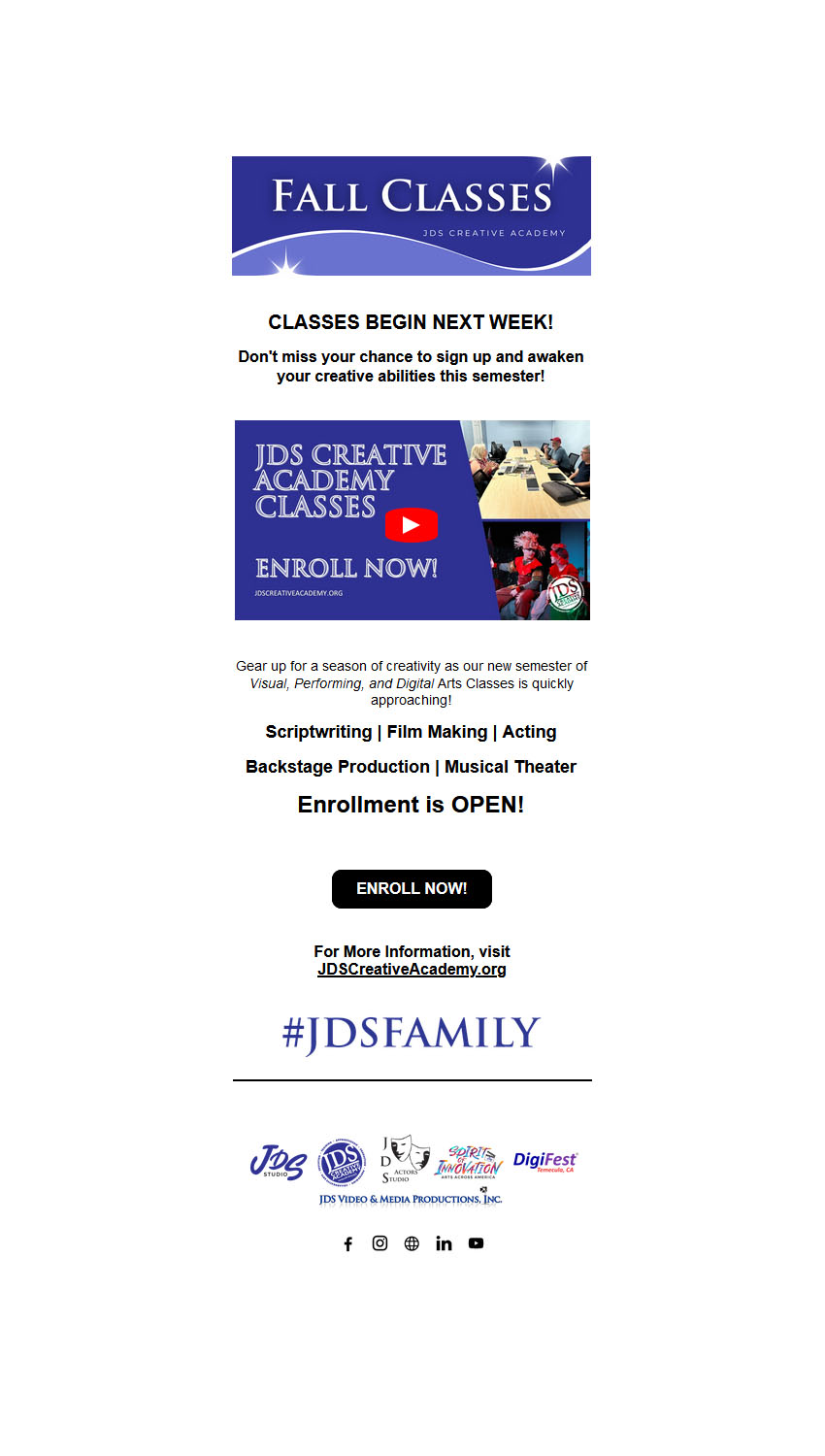 LAST CALL TO SIGN UP FOR FALL CLASSES!